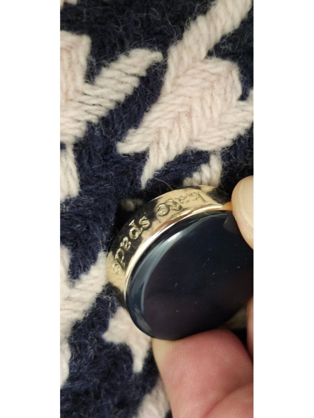 Kate Spade New York Houndstooth Coat Womens M Wool Blend Navy Ivory Button Front - Picture 8 of 16